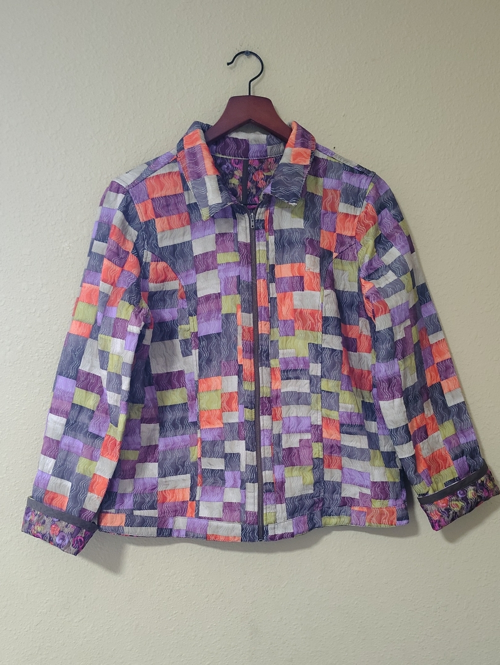 Reversible Patchwork Floral Full Zip Lightweight Layering Jacket Grannycore
